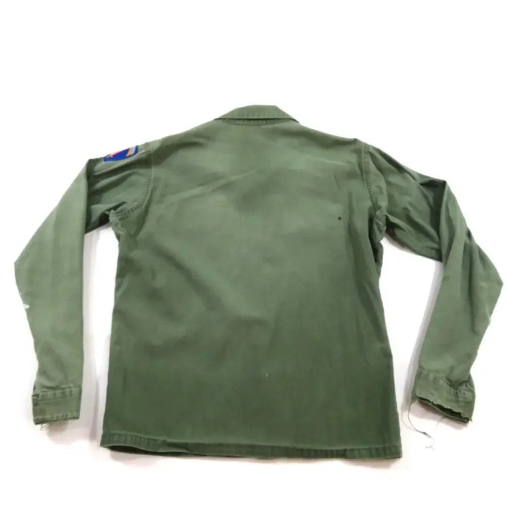 Army Cotton Sateen Shirt, Utility Button Down, Green, Sz M? 1960s